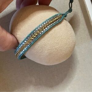 Stella and Dot Foundation Bracelet in turquoise leather, gold and silver